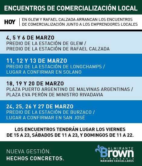 HOY EN GLEW Y RAFAEL CALZADA ARRANCAN LOS ENCUENTROS DE COMERCIALIZACIÓN JUNTO A LOS EMPRENDORES LOCALES