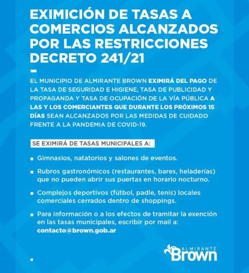 El Municipio exime de tasas a comercios alcanzados por restricciones