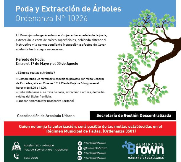 Poda y extracción de árboles en Almirante Brown